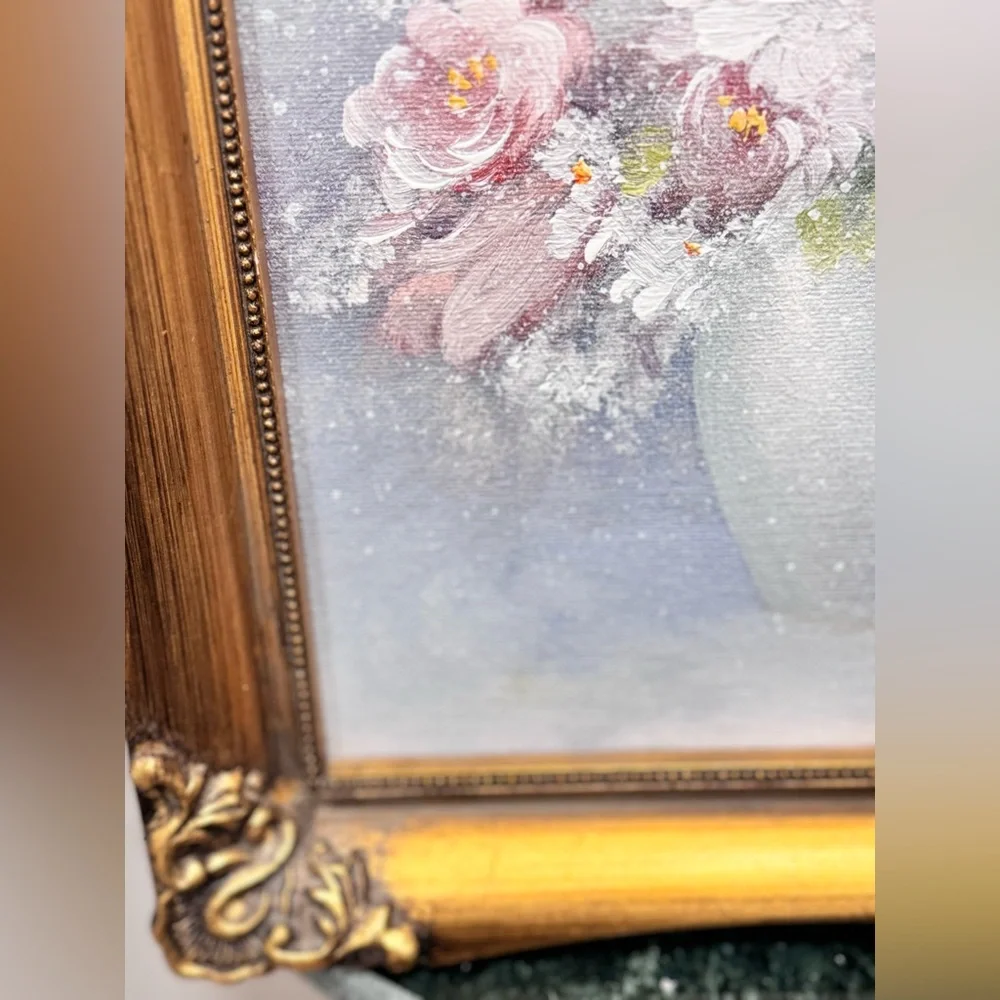 Original Oil On Board Framed Bouquet Signed RUSSO  8” x 10  Wood Frame